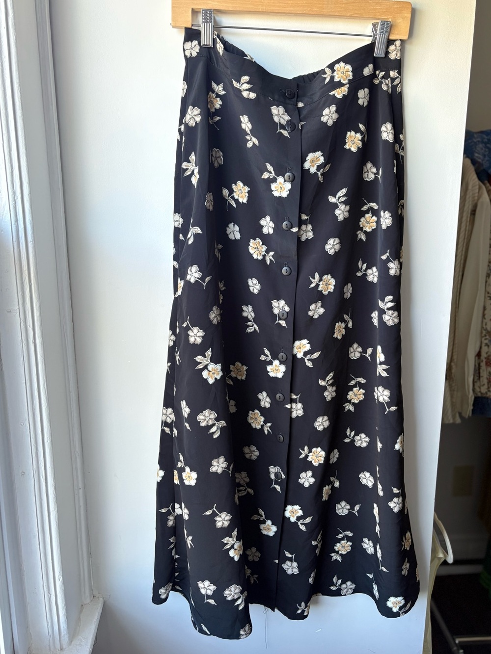 Black Floral Maxi Skirt with Cream Accents